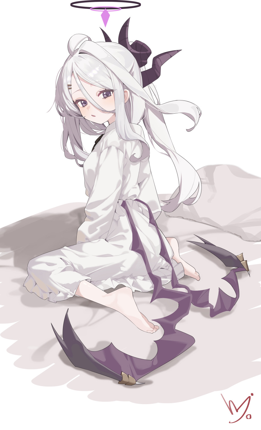 1girl, absurdres, ahoge, black_halo, blue_archive, breasts, demon_girl, demon_horns