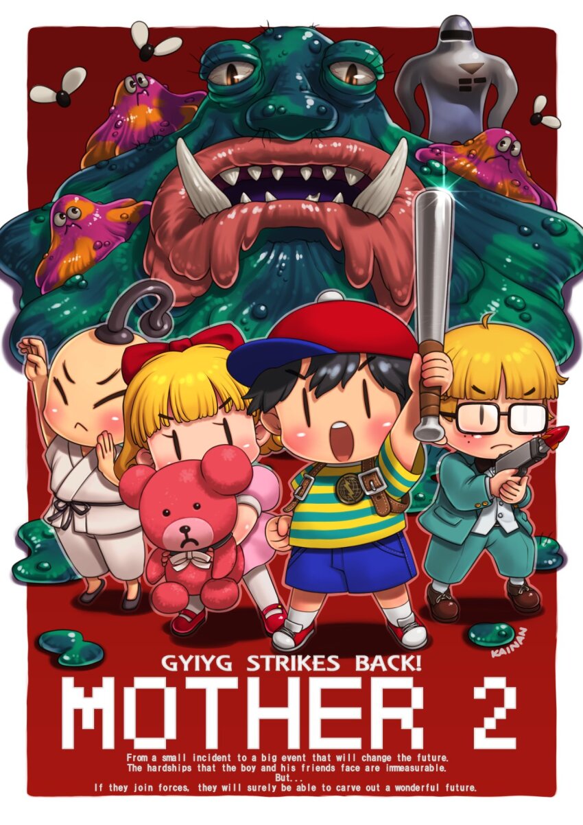 1girl, 3boys, :<, aqua_jacket, aqua_pants, arm_up, artist_name, badge