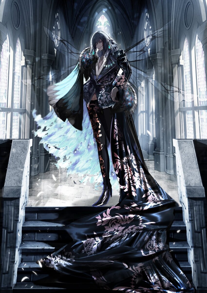 1boy, antinese, black_hair, blue_eyes, fate/grand_order, fate_(series), formal_clothes, full_body