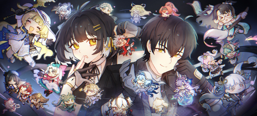 6+boys, 6+girls, aalto_(wuthering_waves), abby_(wuthering_waves), antenna_hair, baizhi_(wuthering_waves), black_gloves, black_hair