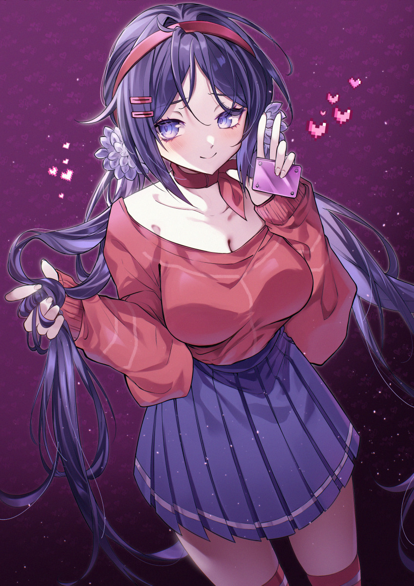 1girl, absurdres, blue_eyes, blue_hair, blue_skirt, blush, breasts, chachong_sama