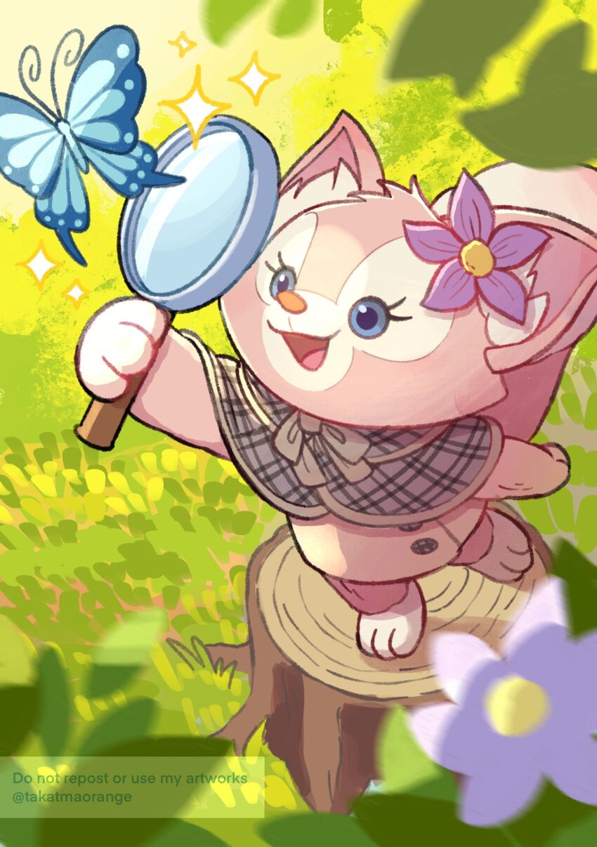 1girl, animal_ears, animification, bug, butterfly, duffy_and_friends, flower, fox