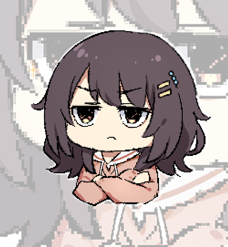 1girl, black_hair, blank_eyes, chibi, chibi_only, cohiyuri, commentary_request, crossed_arms