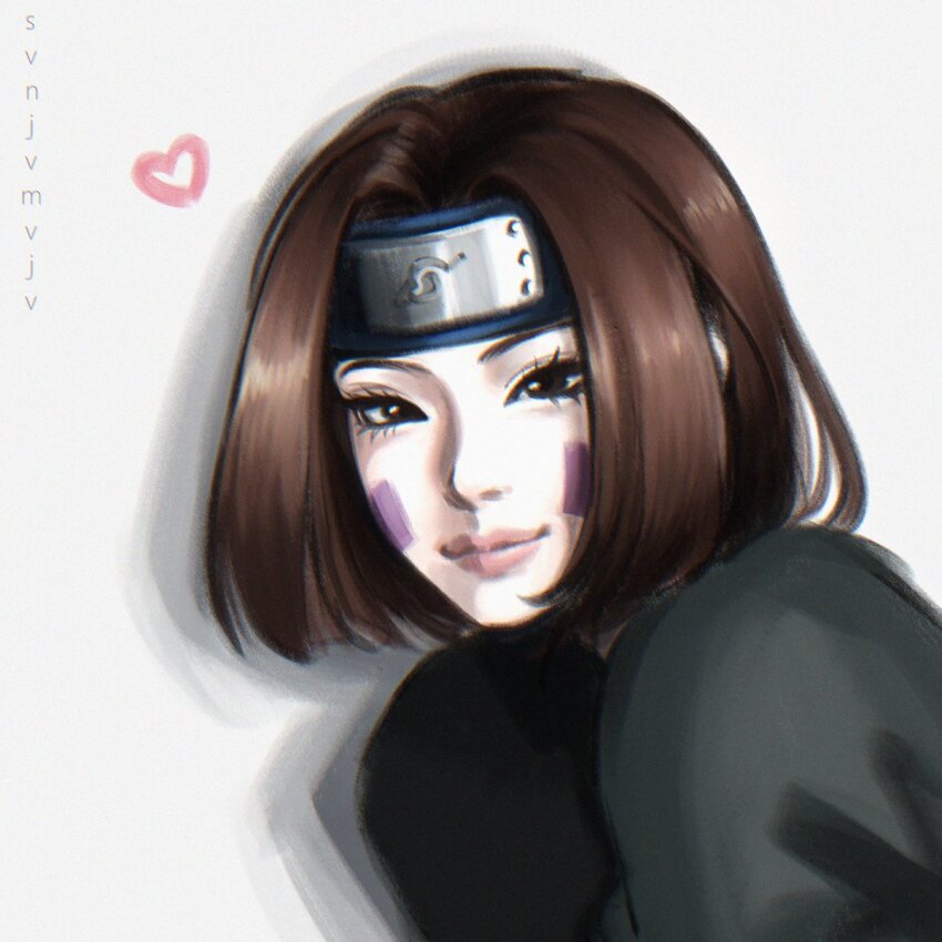 1girl, black_shirt, brown_eyes, brown_hair, grey_background, headband, heart, highres