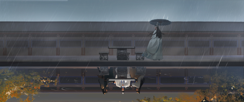 3boys, black_hair, black_hat, chinese_clothes, chinese_commentary, choko_(cup), commentary_request, cup