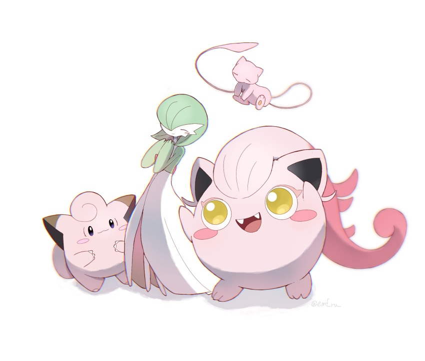 black_eyes, bob_cut, clefairy, closed_eyes, colored_skin, dress, emofuru_(vktd5442), fangs