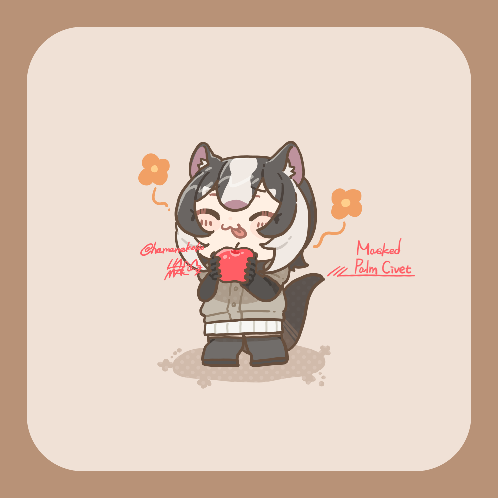 1girl, :3, :p, ^_^, animal_ears, apple, black_gloves, black_hair