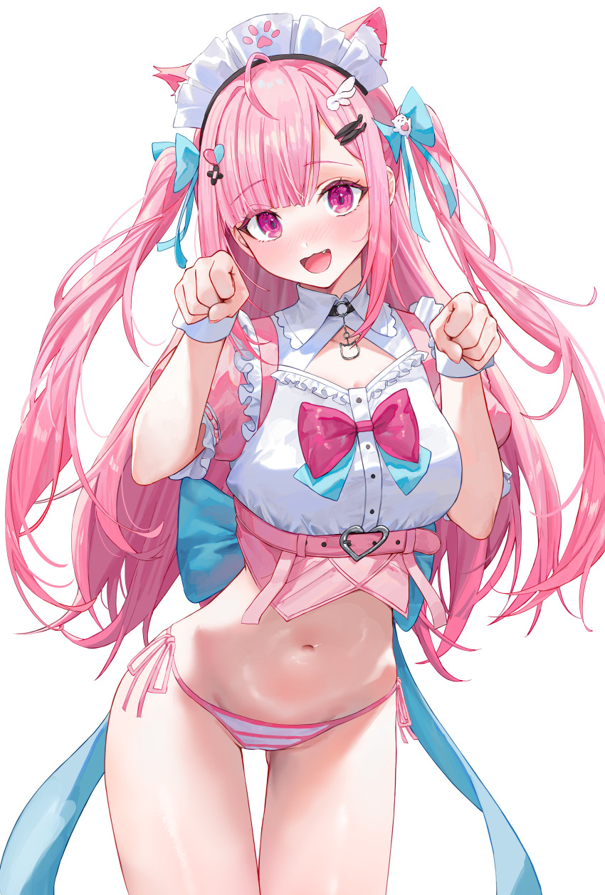 1girl, absurdres, animal_ear_fluff, animal_ears, belt, blue_bow, blush, bow