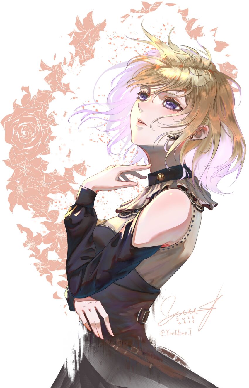 1girl, absurdres, bang_dream!, bang_dream!_it's_mygo!!!!!, black_dress, blonde_hair, clothing_cutout, commentary_request