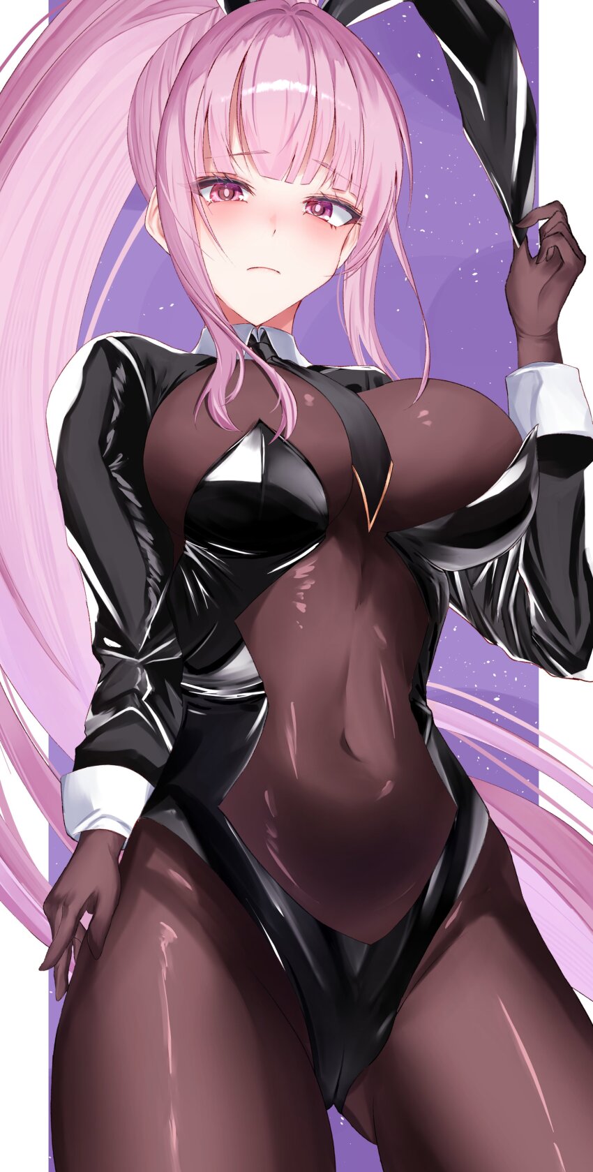 1girl, absurdres, alternate_costume, animal_ears, black_leotard, blush, bodystocking, breasts