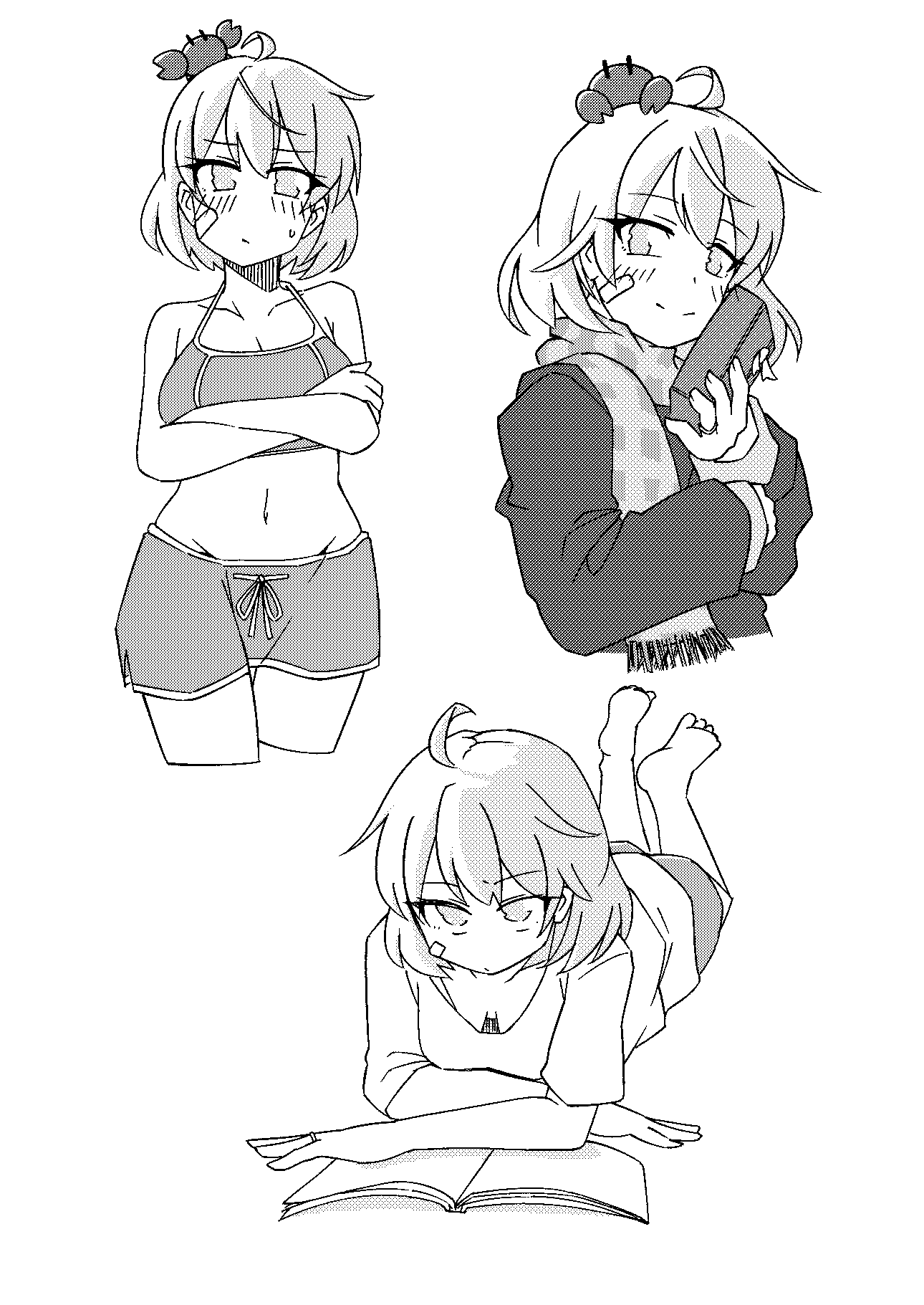 ahoge, alternate_costume, animal, animal_on_head, bikini, bikini_shorts, breasts, casual