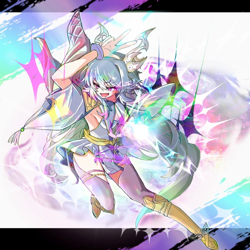 1girl, :d, baki_(duel_masters), blue_hair, blush, boots, breast_curtains, breasts