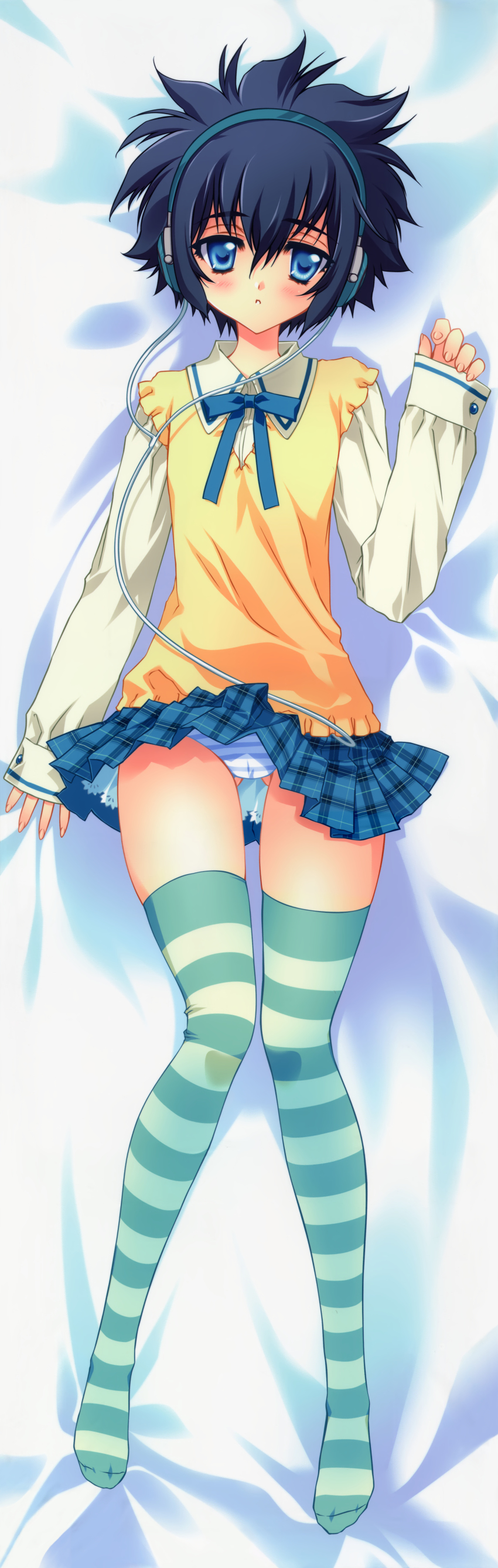 1girl, absurdres, bed, blue_eyes, blush, carnelian, dakimakura_(medium), female_focus