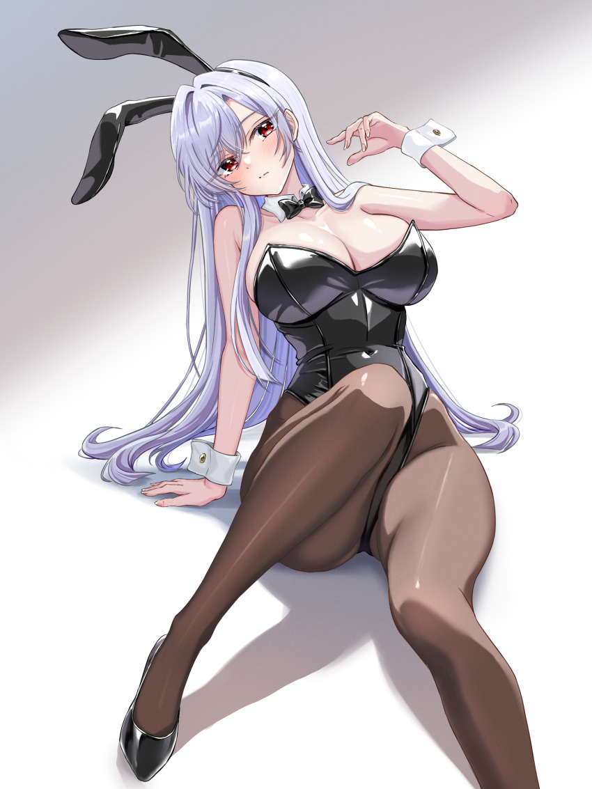 1girl, absurdres, alternate_costume, animal_ear_hairband, animal_ears, arm_support, bare_shoulders, black_bow
