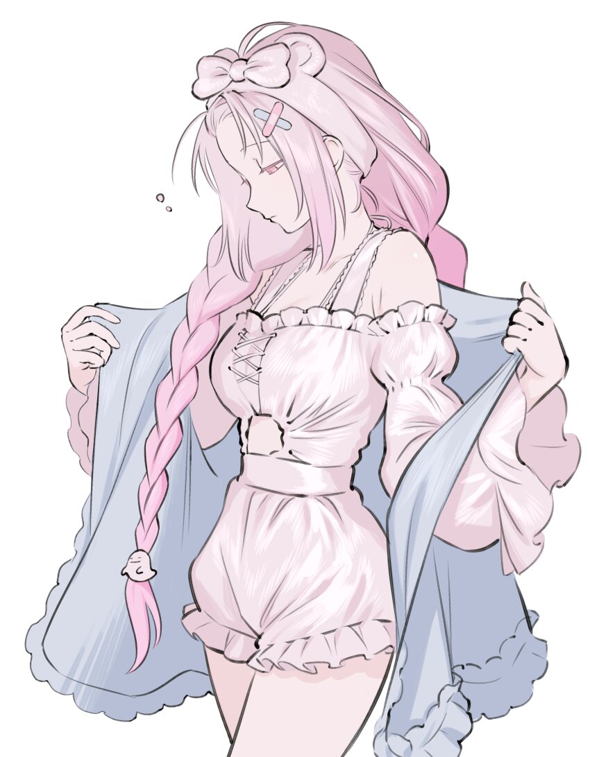 1girl, absurdres, animal_ear_hairband, animal_ears, bandaid, bandaid_hair_ornament, bangs_pinned_back, bare_shoulders