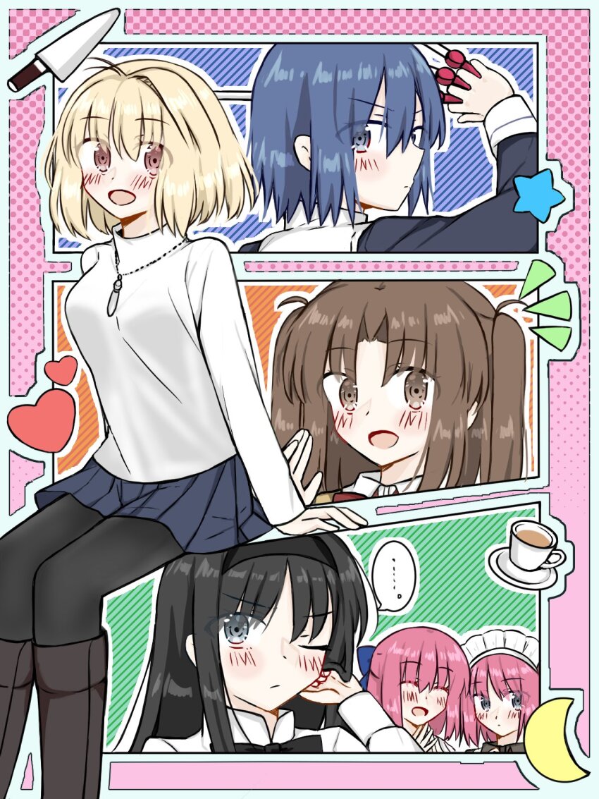 02surume, 6+girls, :d, ahoge, arcueid_brunestud, black_eyes, black_hair, black_keys_(type-moon)
