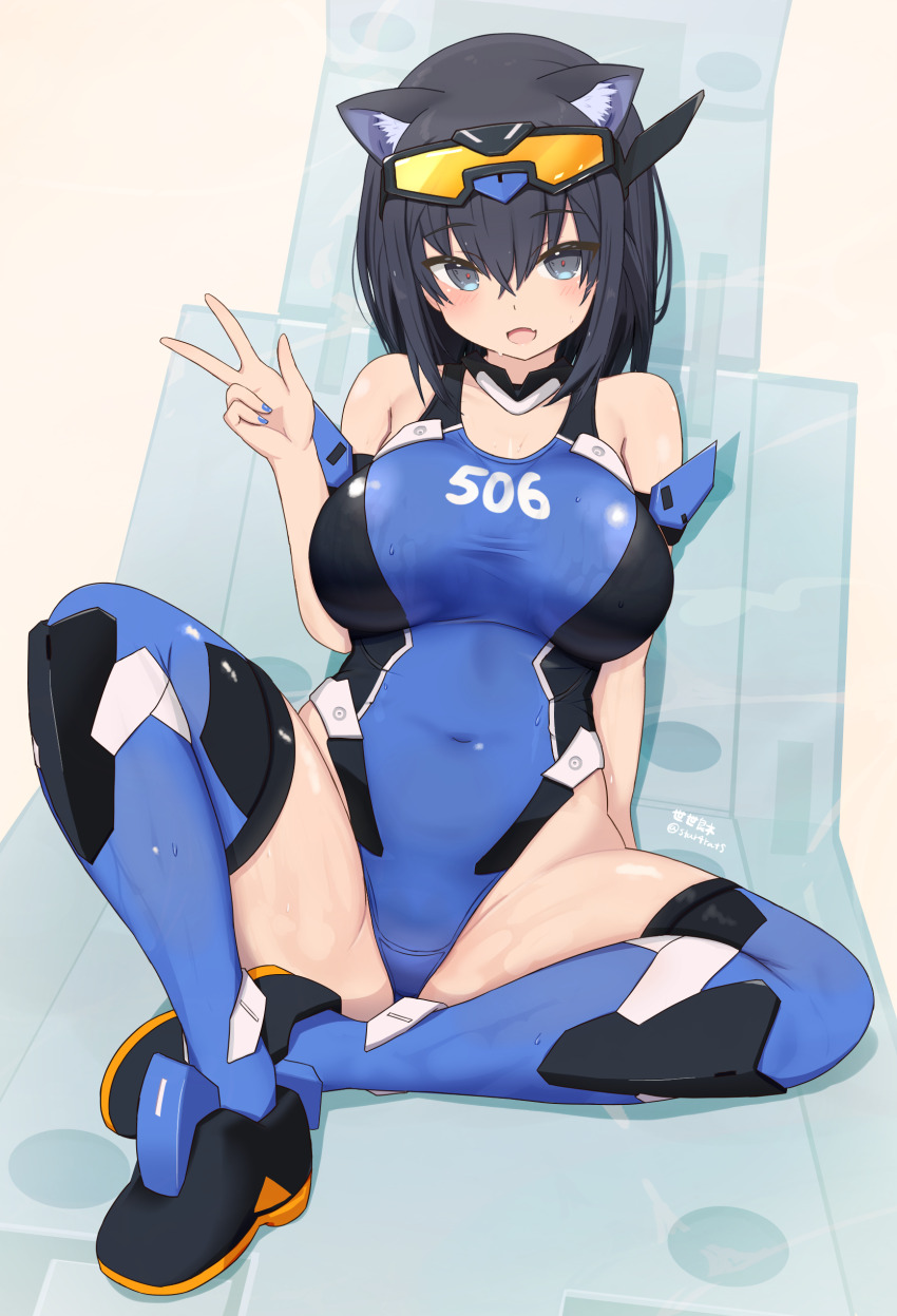 1girl, absurdres, agatsuma_kei, alice_gear_aegis, animal_ears, artist_name, black_hair, blue_eyes
