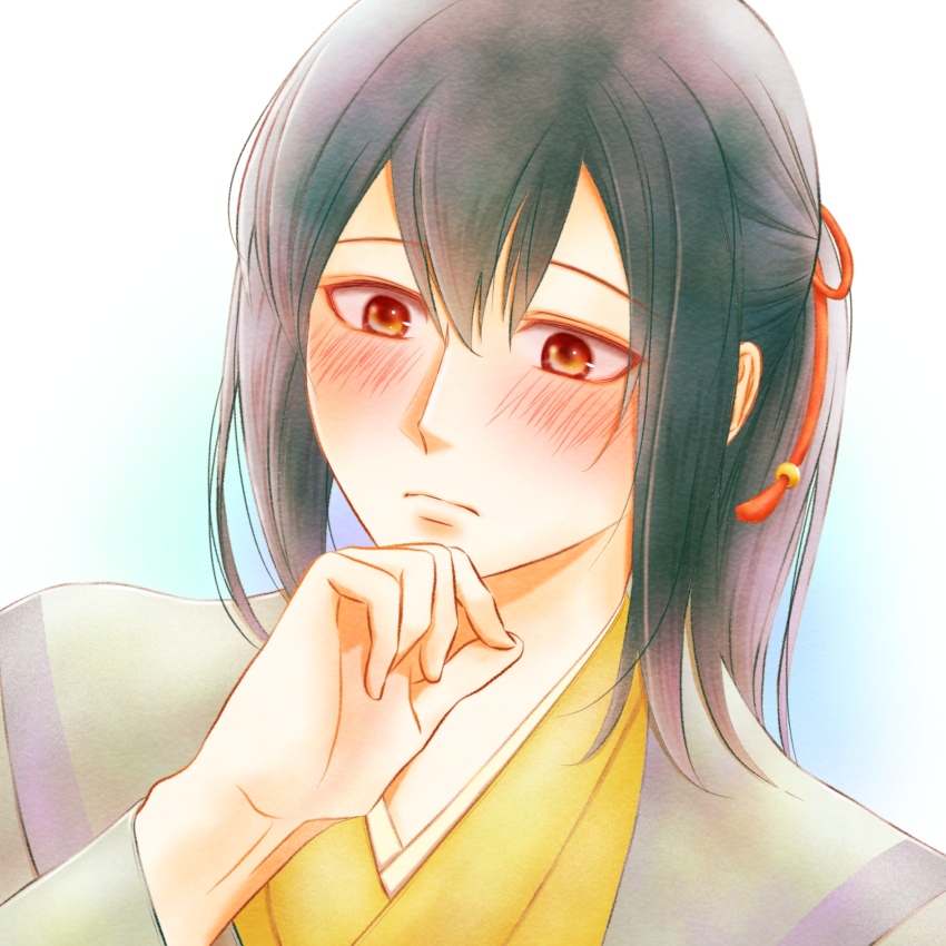 1boy, azu_rin_go, bishounen, blue_background, blush, bokujou_monogatari, bokujou_monogatari:_mittsu_no_sato_no_taisetsuna_tomodachi, closed_mouth