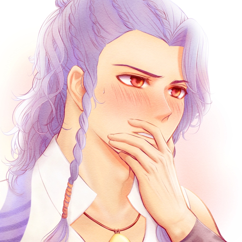 1boy, adam's_apple, azu_rin_go, blush, bokujou_monogatari, bokujou_monogatari:_mittsu_no_sato_no_taisetsuna_tomodachi, braid, covering_own_mouth