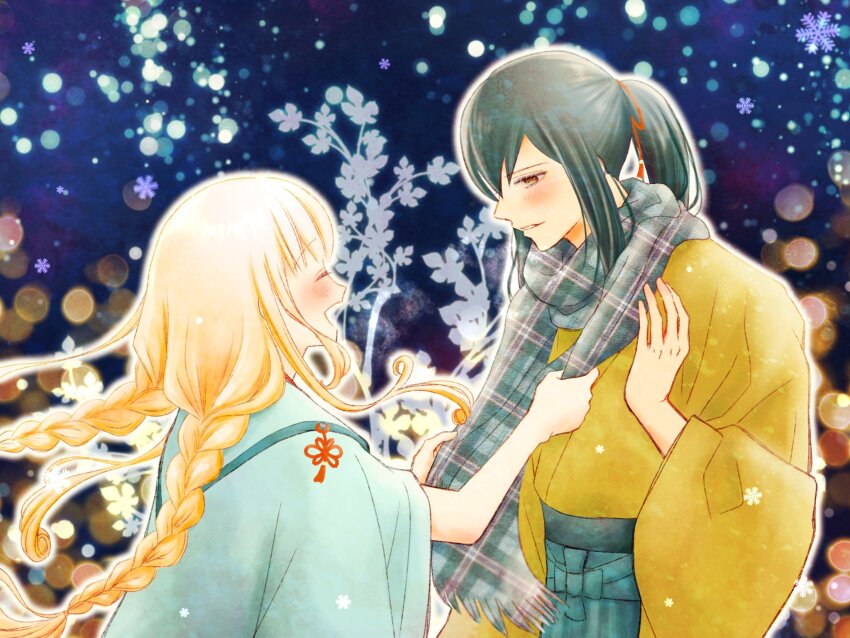 1boy, 2girls, :d, adjusting_another's_clothes, alternate_costume, azu_rin_go, blonde_hair, blue_sky