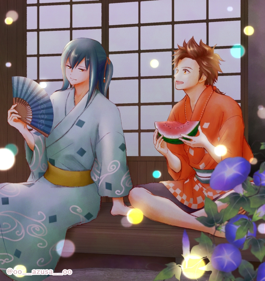 2boys, azu_rin_go, black_shorts, blurry, blurry_foreground, bokujou_monogatari, bokujou_monogatari:_mittsu_no_sato_no_taisetsuna_tomodachi, brown_eyes