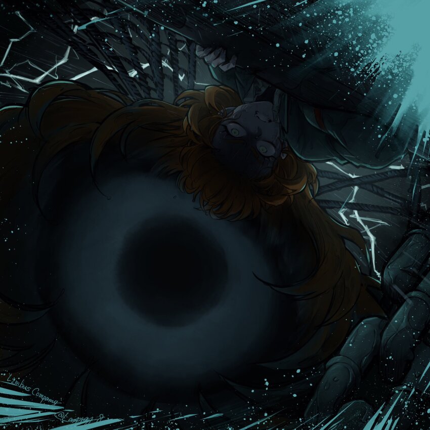 1girl, chain, clenched_teeth, eyeball, green_eyes, highres, ishmael_(project_moon), limbus_company