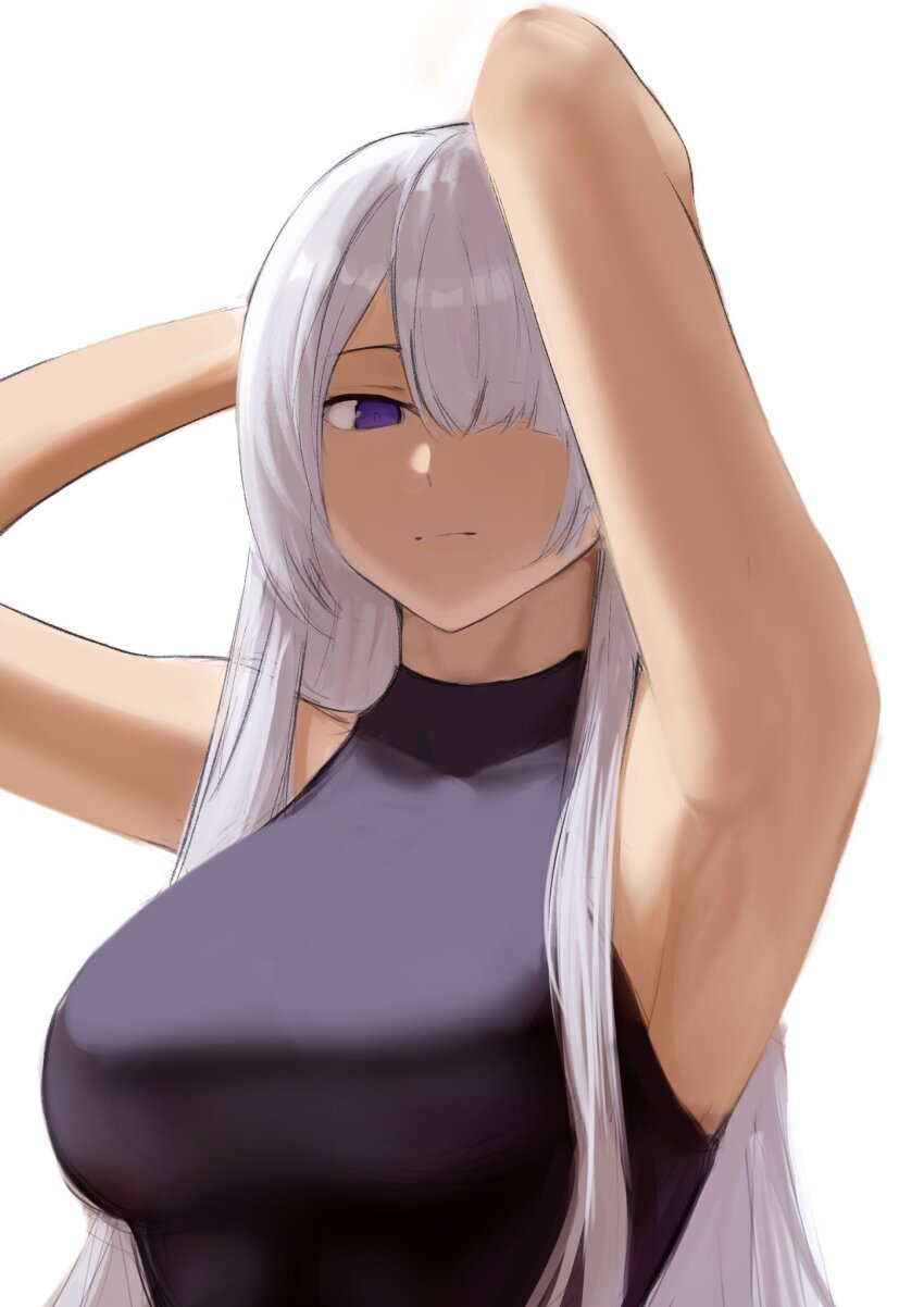 1girl, ak-15_(girls'_frontline), armpits, arms_up, bodysuit, breasts, chika_232, closed_mouth