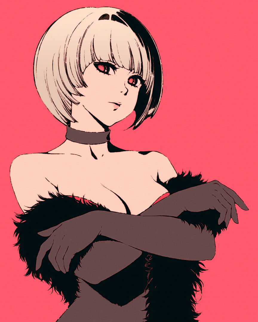 1girl, ace_attorney, ace_attorney_investigations, ace_attorney_investigations:_miles_edgeworth, bare_shoulders, black_choker, black_dress, black_gloves