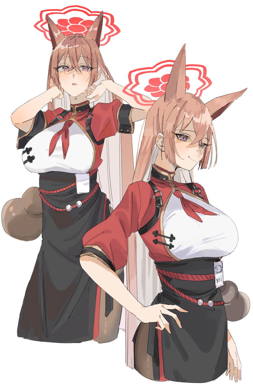 1girl, absurdres, animal_ears, blue_archive, blush, braid, breasts, brown_hair