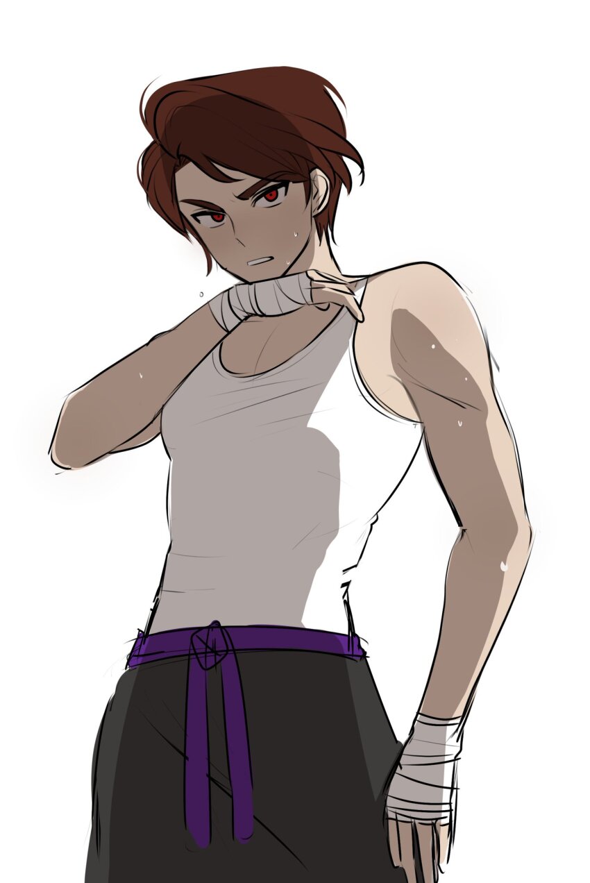 1boy, bandaged_hand, bandages, brown_hair, dougi, highres, lord_garmadon, ninjago