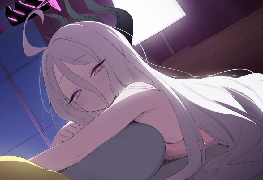 1girl, absurdres, ahoge, black_horns, blue_archive, blush, closed_mouth, dydldidl