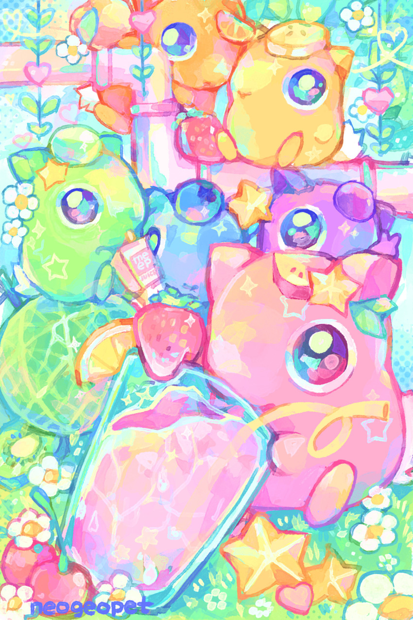 apple, banana, blueberry, colorful, commentary, creature, creature_focus, cup