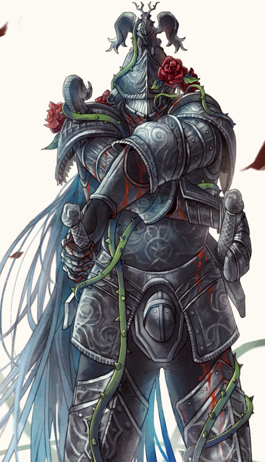 1boy, arm_armor, armor, banished_knight, banished_knight_oleg, bleeding, blood, blood_on_armor