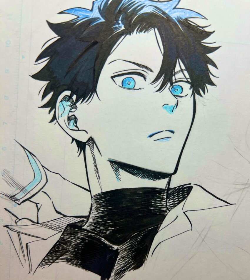 1boy, black_hair, black_shirt, blue_eyes, closed_mouth, collared_shirt, cropped_shoulders, fate/grand_order