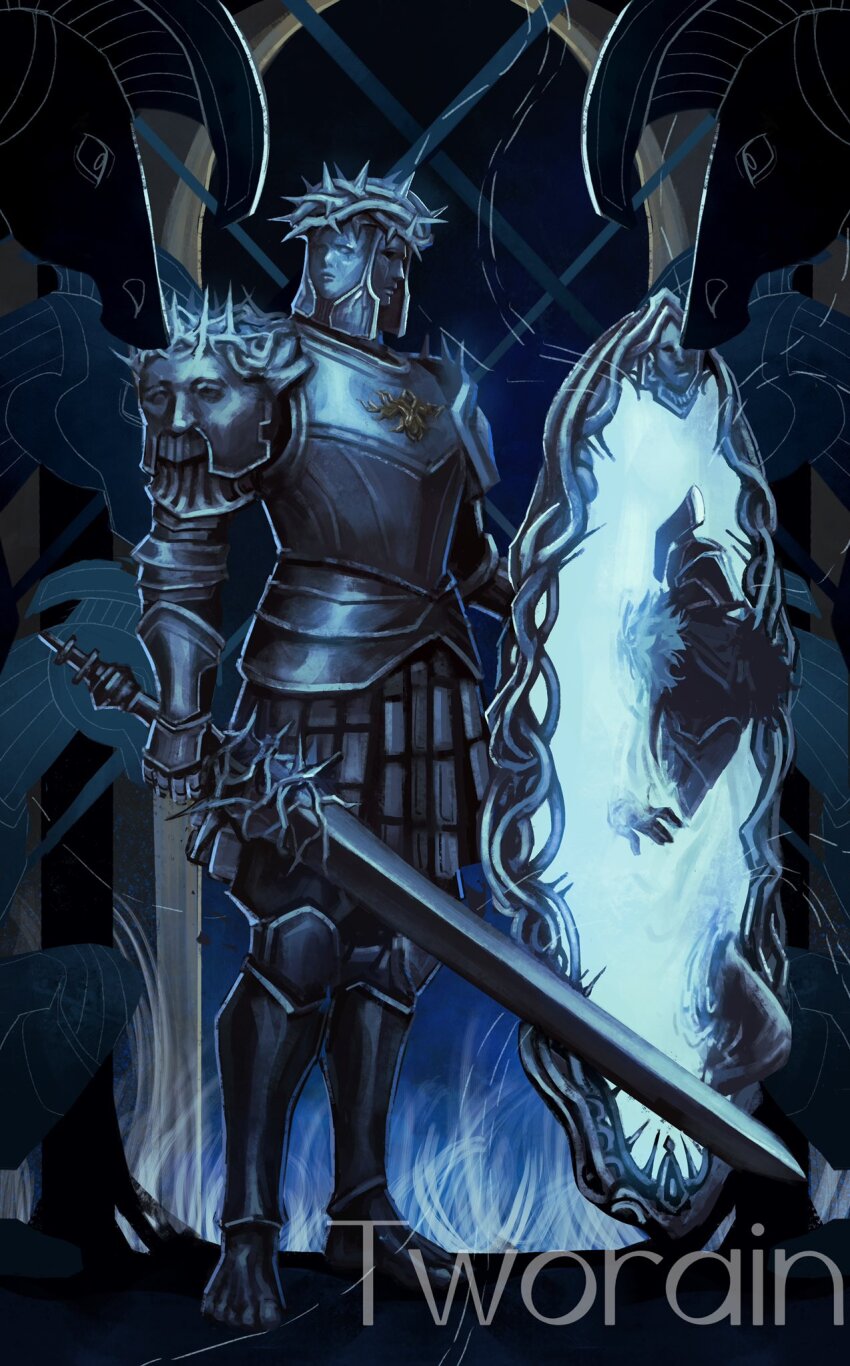 1boy, armor, armored_gloves, artist_name, breastplate, commentary, commission, dark_souls_(series)