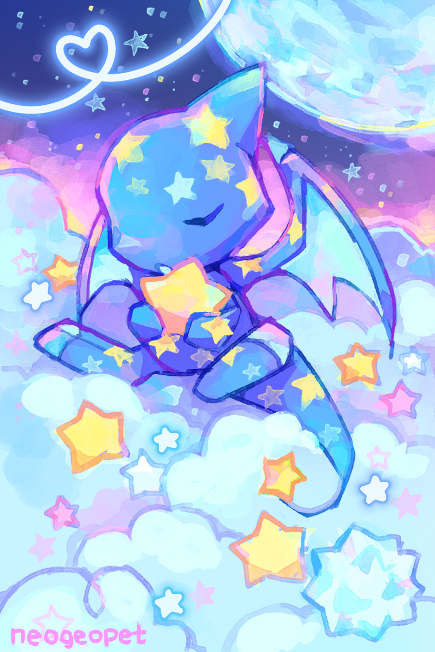 1other, artist_name, blue_skin, candy, chibikemo, closed_eyes, cloud, color_contrast