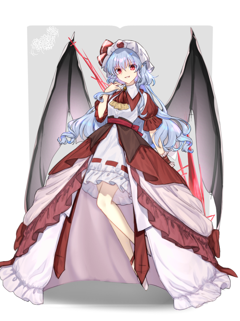 1girl, aimii_mii, alternate_hair_length, alternate_hairstyle, ascot, bat_wings, collared_dress, dress