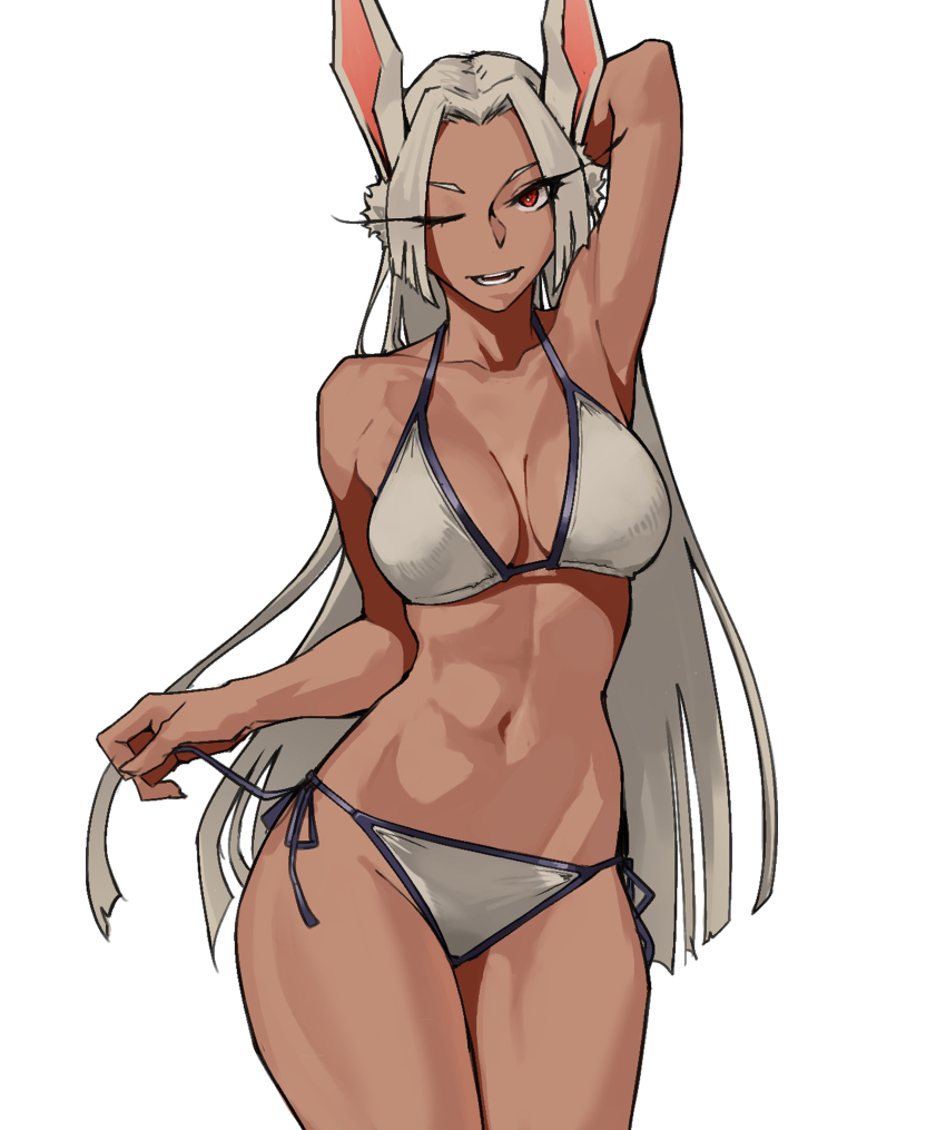 1girl, absurdres, animal_ears, arm_behind_back, bikini, boku_no_hero_academia, breasts, cowboy_shot