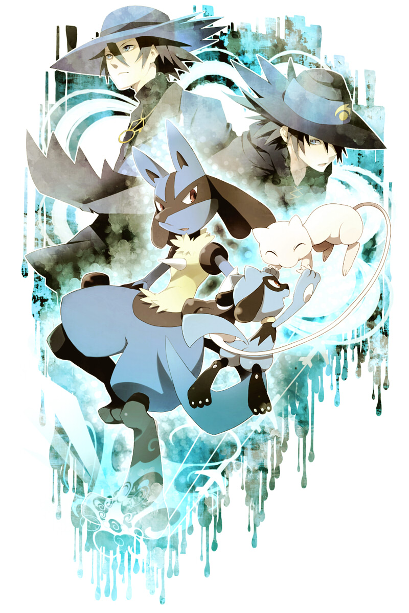 00s, 2boys, gen_1_pokemon, gen_4_pokemon, highres, legendary_pokemon, lucario, mew_(pokemon)