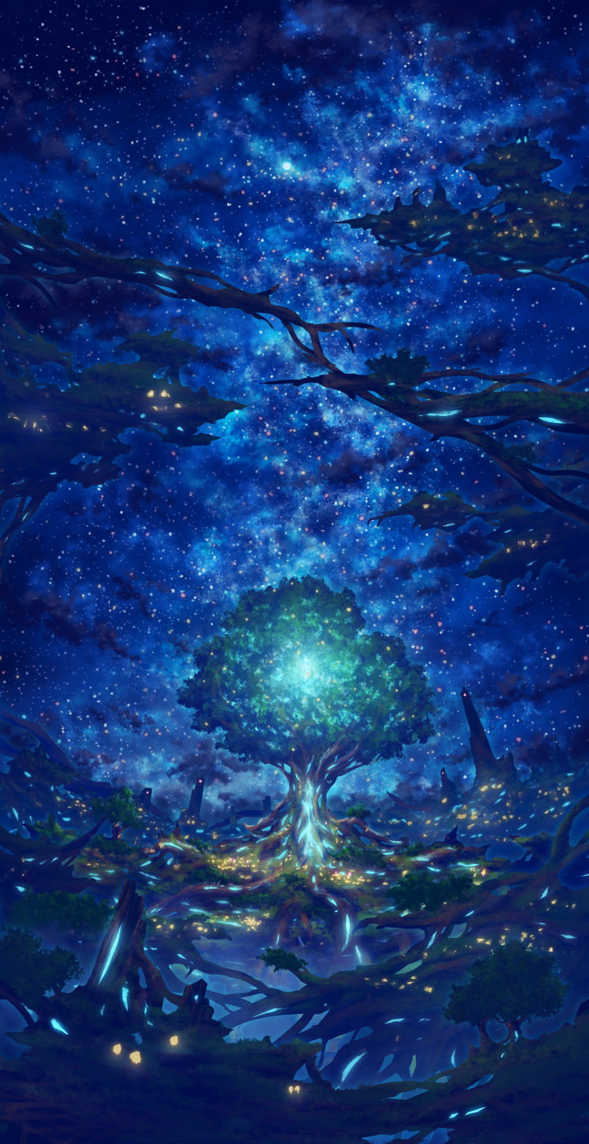 absurdres, au_ito, cloud, commentary_request, fantasy, glowing_plants, highres, nature