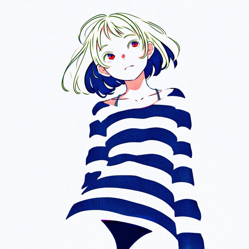 1girl, absurdres, bikini, bikini_under_clothes, black_bikini, black_panties, blending, blue_shirt