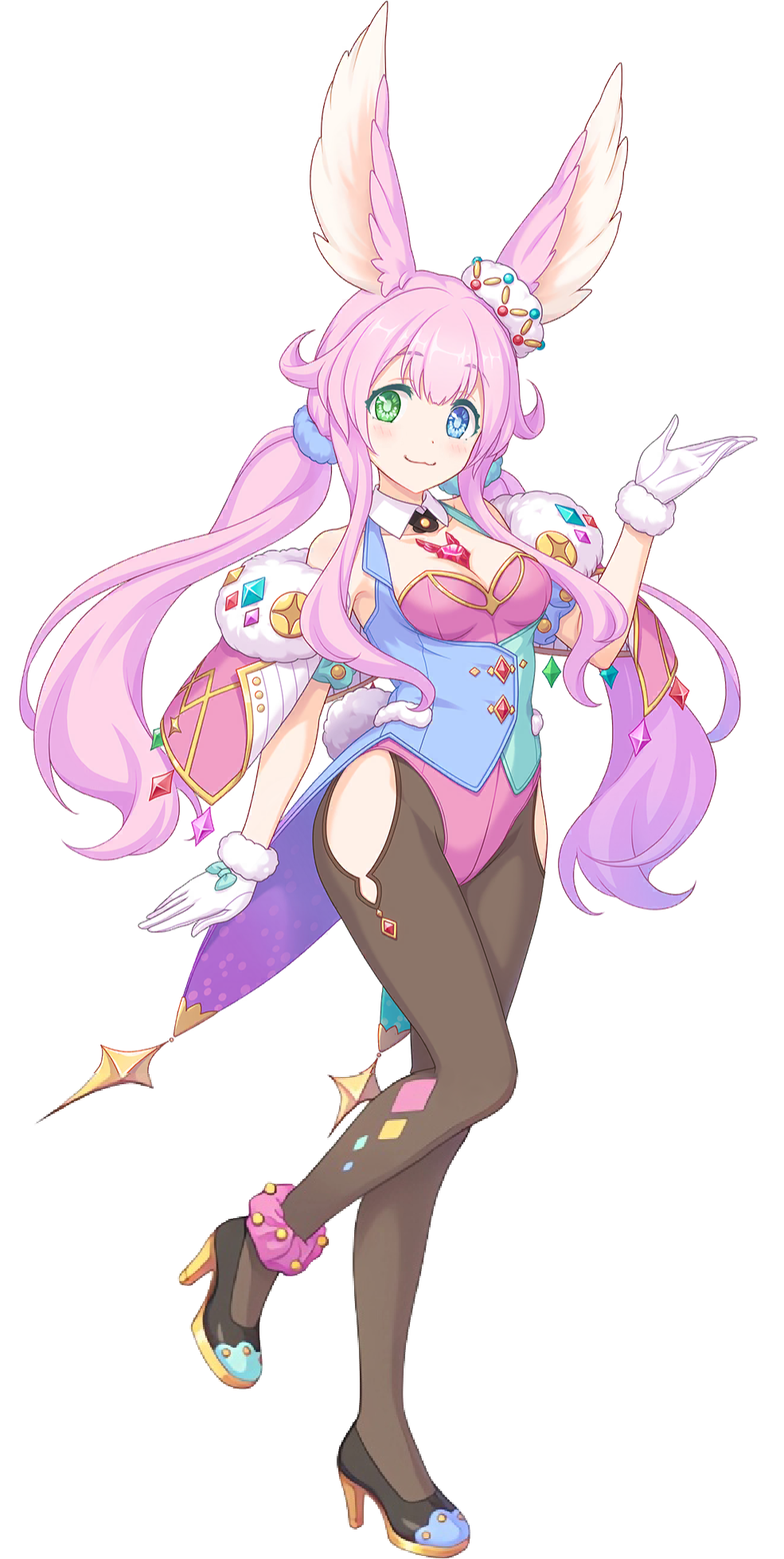 1girl, 3:, :o, animal_ears, asymmetrical_legwear, bare_shoulders, black_pantyhose, black_shoes