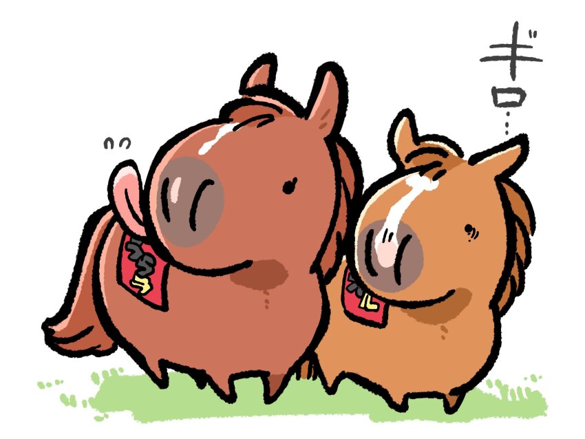 chibi, chibi_only, commentary_request, father_and_child, father_and_daughter, flying_sweatdrops, grass, highres