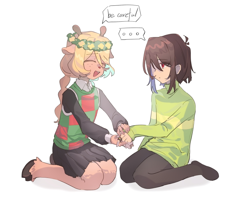 ..., 1girl, 1other, absurdres, black_skirt, blonde_hair, braid, brown_hair