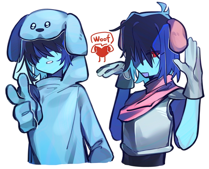 1other, absurdres, aiming, aiming_at_viewer, animal_ears, armor, blue_hair, blue_pajamas