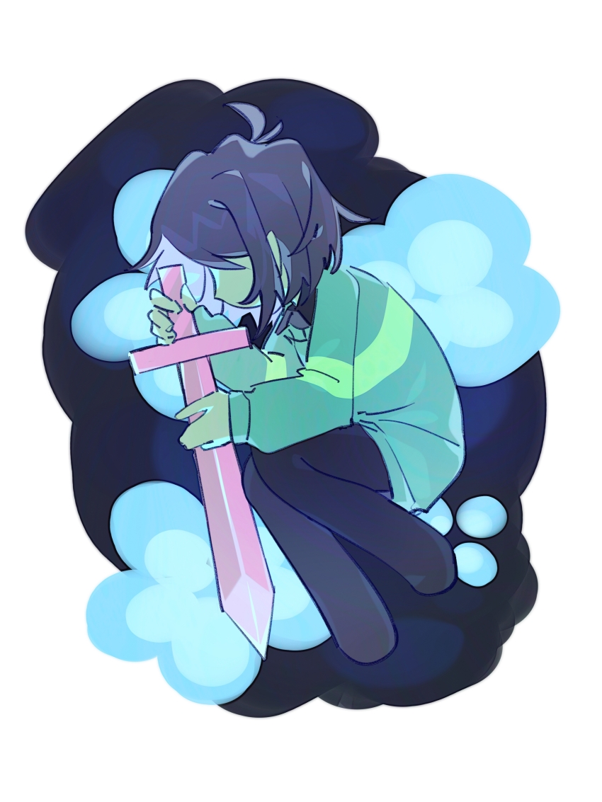 1other, absurdres, brown_hair, chinese_commentary, commentary_request, deltarune, fetal_position, full_body