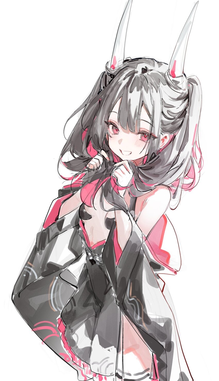 1girl, azur_lane, bare_shoulders, black_dress, black_hair, breasts, commentary, cowboy_shot