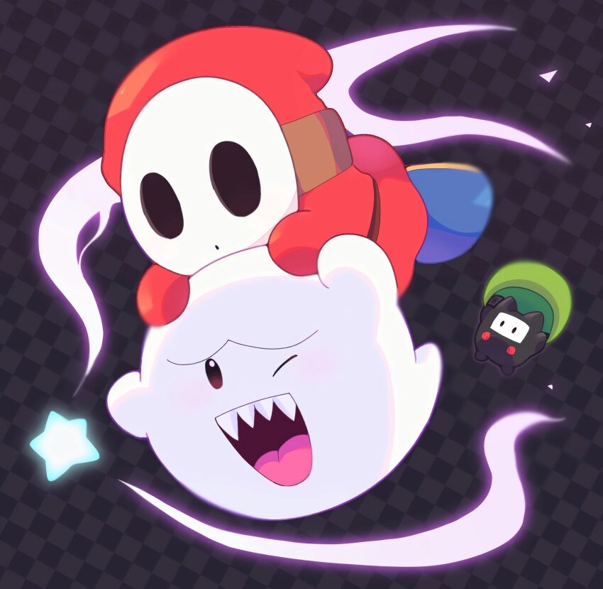 1boy, blue_boots, boo_(mario), boots, ghost, highres, male_focus, mario_(series)