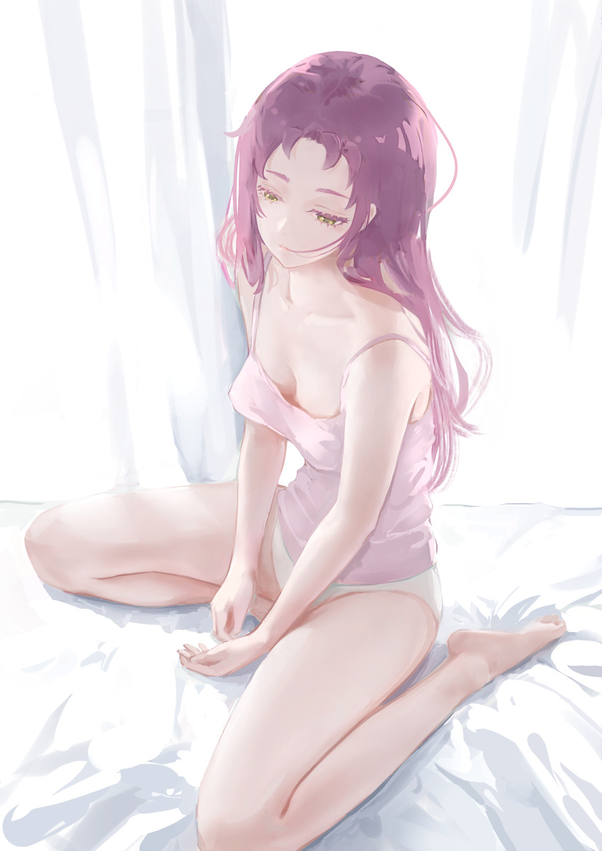 1girl, absurdres, aisha_greyrat, alternate_costume, bare_arms, bare_legs, bare_shoulders, barefoot