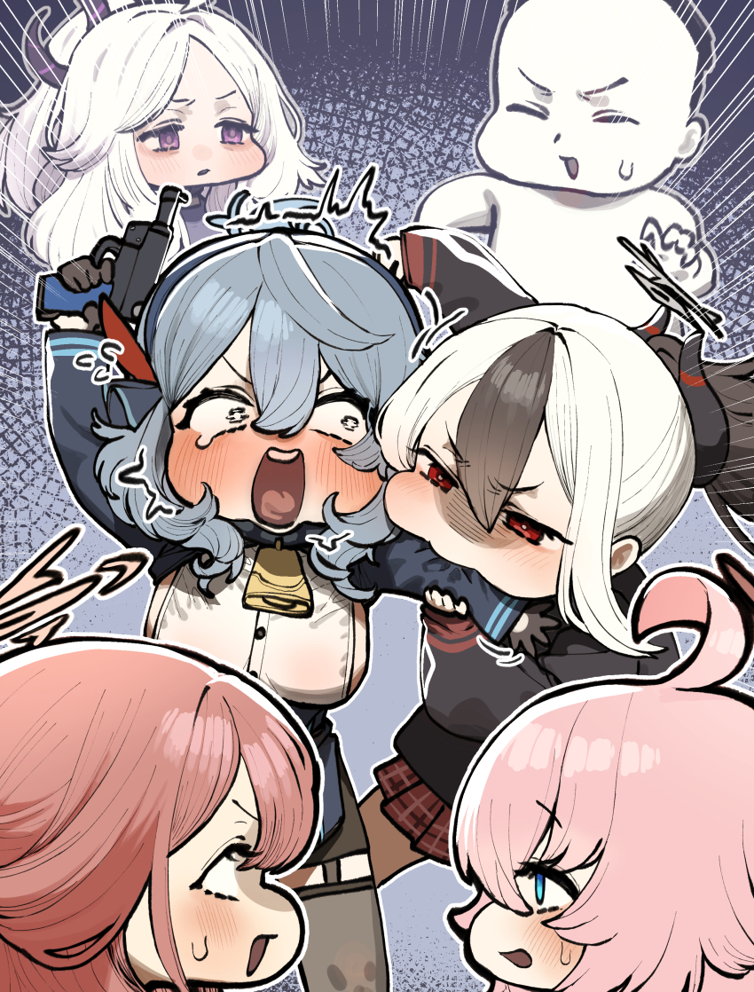 1boy, 4girls, ^^^, absurdres, ahoge, ako_(blue_archive), animal_collar, aru_(blue_archive)